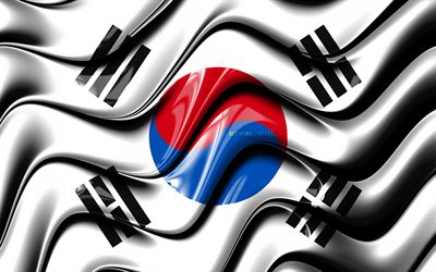 Bandeira da coreia do sul, 4k, &#193;sia, s&#237;mbolos nacionais, Bandeira da Coreia do Sul, Arte 3D, Coreia Do Sul, Pa&#237;ses asi&#225;ticos, Coreia do sul 3D bandeira