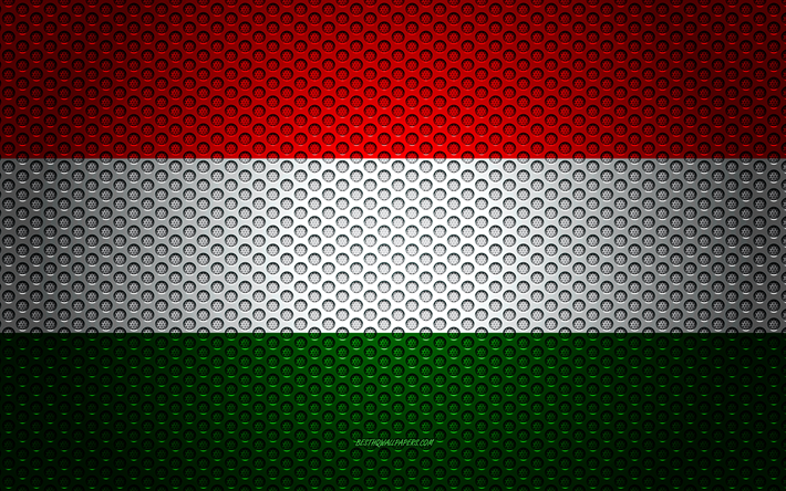 علم المجر, 4k, الفنون الإبداعية, شبكة معدنية الملمس, المجرية العلم, الرمز الوطني, المجر, أوروبا, أعلام الدول الأوروبية