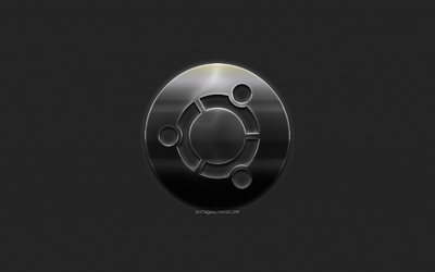 Ubuntu, logo, elegante logotipo met&#225;lico, emblema, arte criativa, Ubuntu logotipo, a malha de metal de fundo