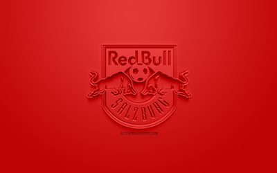 FC Red Bull Salzburg, luova 3D logo, punainen tausta, 3d-tunnus, It&#228;vallan football club, It&#228;vallan Bundesliigan Jalkapallo, Salzburg, It&#228;valta, 3d art, jalkapallo, tyylik&#228;s 3d logo