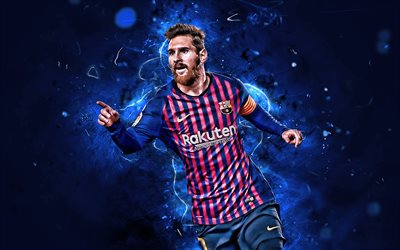 Lionel Messi, goal, FCB, Barcelona FC, argentinian footballers, joy, La Liga, Messi, Leo Messi, neon lights, LaLiga, Spain, Barca, soccer, football stars
