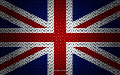 Flag of United Kingdom, 4k, creative art, metal mesh texture, UK flag, national symbol, United Kingdom, Europe, flags of European countries