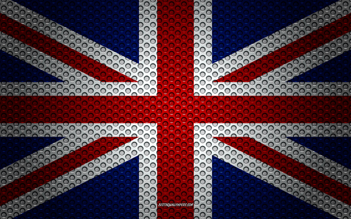 旗の英国, 4k, 【クリエイティブ-アート, 金属メッシュの質感, 英国フラグ, 国立シンボル, 英国, 欧州, 旗の欧州諸国