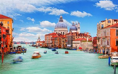 Gran Canal, HDR, verano, Venecia, Italia, en Europa, las ciudades italianas, Venecia en verano