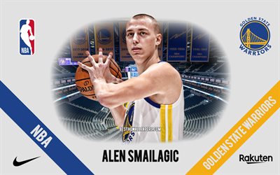 Alen Smailagic, Golden State Warriors, Serbian Basketball Player, NBA, portrait, USA, basketball, Chase Center, Golden State Warriors logo