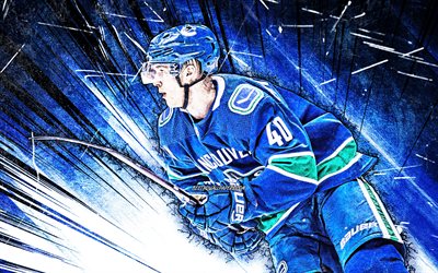 4k, Elias Pettersson, grunge art, Vancouver Canucks, NHL, hockey players, blue abstract rays, USA, Elias Pettersson 4K, hockey, Elias Pettersson Vancouver Canucks