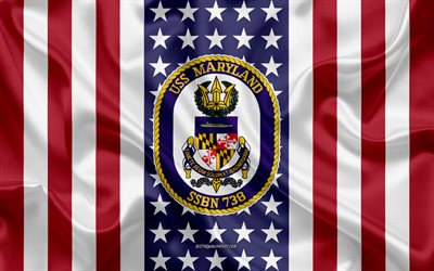 USS Maryland Emblem, SSBN-738, American Flag, US Navy, USA, USS Maryland Badge, US warship, Emblem of the USS Maryland
