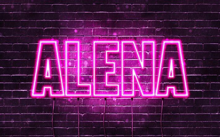 Alena, 4k, 壁紙名, 女性の名前, Alena名, 紫色のネオン, お誕生日おめでAlena, 写真Alena名