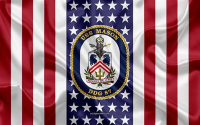 USS Mason Emblem, DDG-87, American Flag, US Navy, USA, USS Mason Badge, US warship, Emblem of the USS Mason