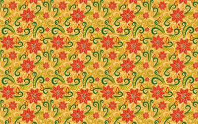 red flowers pattern, 4k, floral patterns, background with flowers, abstract flowers pattern, floral textures, decorative art