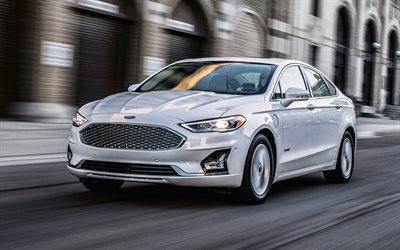 2020, Ford Fusion, front view, exterior, white sedan, new white Fusion, american cars, Ford