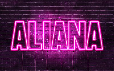 Aliana, 4k, sfondi per il desktop con i nomi, nomi di donna, Aliana nome, viola neon, buon Compleanno Aliana, immagine con nome Aliana