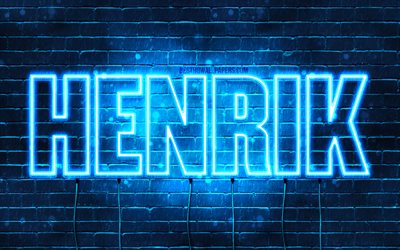 Henrik, 4k, wallpapers with names, horizontal text, Henrik name, Happy Birthday Henrik, blue neon lights, picture with Henrik name