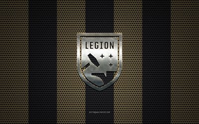 Birmingham Legion FC logo, American soccer club, metal emblem, gold black metal mesh background, Birmingham Legion FC, USL, Birmingham, Alabama, USA, soccer