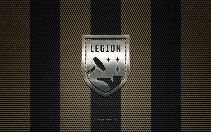 birmingham legion fc-logo, american soccer club, metall-emblem, gold-black-metal-mesh-hintergrund, birmingham legion fc usl, birmingham, alabama, usa, fu&#223;ball