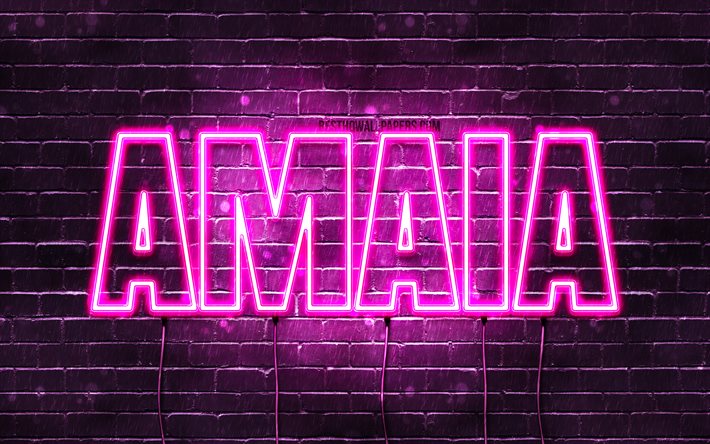 Amaia, 4k, pap&#233;is de parede com os nomes de, nomes femininos, Amaia nome, roxo luzes de neon, Feliz Anivers&#225;rio Amaia, imagem com Amaia nome