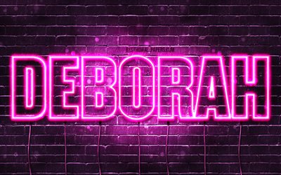 Deborah, 4k, isimleri, Bayan isimleri, Deborah adı, mor neon ışıkları Deborah adı, Doğum g&#252;n&#252;n kutlu olsun Deborah, resimli duvar kağıtları