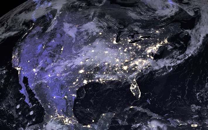 USA dallo spazio, la notte, la Terra, il Messico dallo spazio, Cuba dallo spazio, Canada, vista dallo spazio, si USA di notte dallo spazio, Nord America