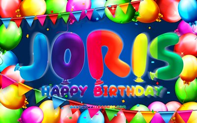 Happy Birthday Joris, 4k, colorful balloon frame, Joris name, blue background, Joris Happy Birthday, Joris Birthday, popular dutch male names, Birthday concept, Joris