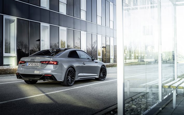 Audi RS5クーペ, 2020, リヤビュー, 外観, 灰色のクーペ, 新しいグレー RS5クーペ, ドイツ車, Audi