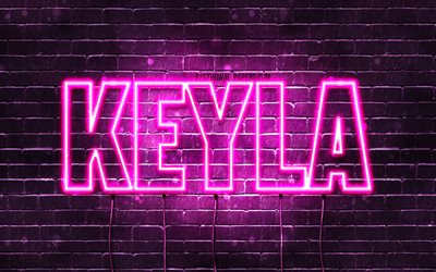 Keyla, 4k, fondos de pantalla con los nombres, los nombres femeninos, Keyla nombre, p&#250;rpura luces de ne&#243;n, Feliz Cumplea&#241;os a Keyla, la imagen con el nombre Keyla