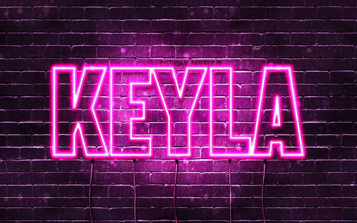 Keyla, 4k, 壁紙名, 女性の名前, Keyla名, 紫色のネオン, お誕生日おめでKeyla, 写真Keyla名