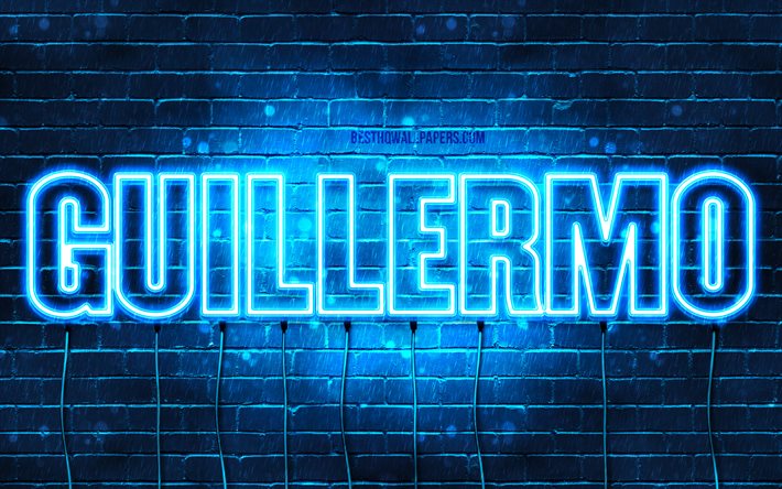 Guillermo, 4k, wallpapers with names, horizontal text, Guillermo name, Happy Birthday Guillermo, blue neon lights, picture with Guillermo name