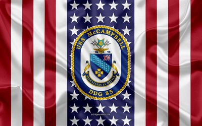uss mccampbell-emblem, ddg-85, american flag, us-navy, usa, uss mccampbell abzeichen, us-kriegsschiff, wappen der uss mccampbell