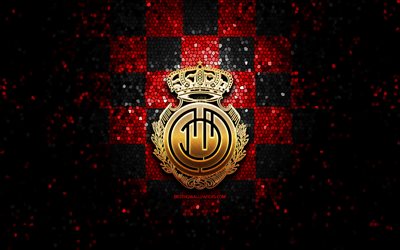 Mallorca FC, glitter logotyp, Ligan, r&#246;d och svart rutig bakgrund, fotboll, RCD Mallorca, spansk fotbollsklubb, Mallorca logotyp, mosaik konst, LaLiga, Spanien