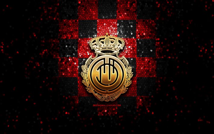 Mallorca FC, glitter logo, La Liga, red black checkered background, soccer, RCD Mallorca, spanish football club, Mallorca logo, mosaic art, football, LaLiga, Spain