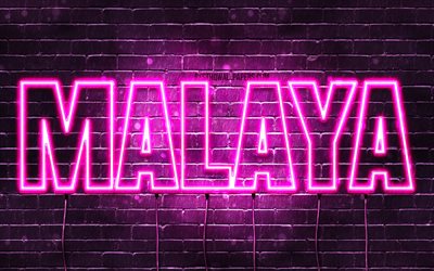 Malaya, 4k, wallpapers with names, female names, Malaya name, purple neon lights, Happy Birthday Malaya, picture with Malaya name