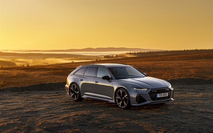 Audi RS6 Avant, 2020, vista frontal, exterior, combi cinzento, novo tom de cinza RS6 Avant, carros alem&#227;es, RS6 reino UNIDO-vers&#227;o, Audi