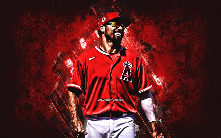 Anthony Rendon, Los Angeles Angels, MLB, american baseball player, portrait, red stone background, baseball, Major League Baseball