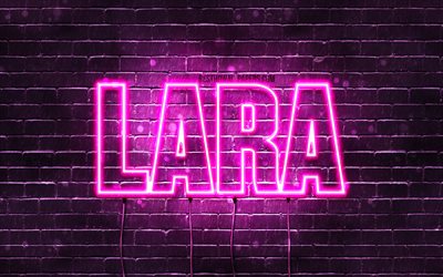 Lara, 4k, isim isim, kadın adları, Lara adı, mor neon ışıklar, Mutlu Yıllar Lara, resimli duvar kağıtları