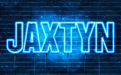 Jaxtyn, 4k, wallpapers with names, horizontal text, Jaxtyn name, Happy Birthday Jaxtyn, blue neon lights, picture with Jaxtyn name