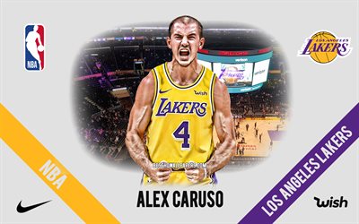 Alex Caruso, Los Angeles Lakers, American Basketball Player, NBA, portrait, USA, basketball, Staples Center, Los Angeles Lakers logo