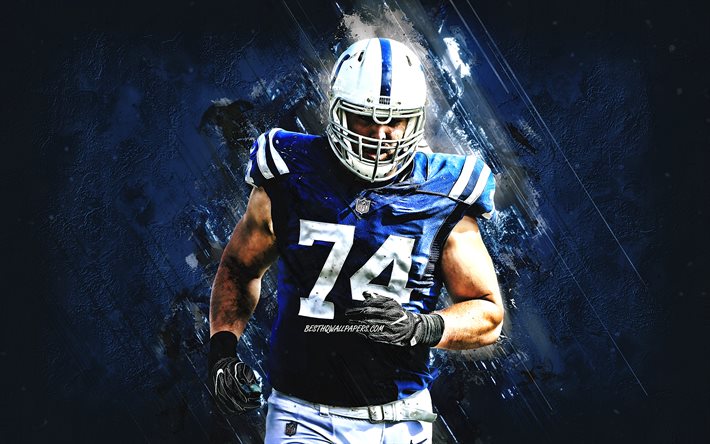 Anthony Castonzo, Indianapolis Colts, NFL, American football player, portrait, blue stone background, american football, National Football League