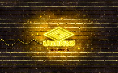 Umbro yellow logo, 4k, yellow brickwall, Umbro logo, sports brands, Umbro neon logo, Umbro