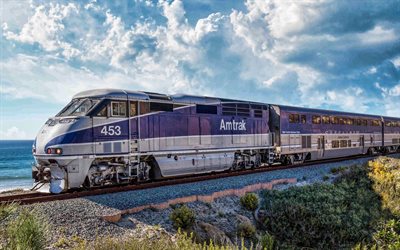 De Trem Amtrak, trem de passageiros, AMTK 453, Pacific Surfliner, Amtrak, Nacional Ferrovi&#225;rio De Passageiros Corporation, EUA