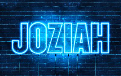 Joziah, 4k, les papiers peints avec les noms, le texte horizontal, Joziah nom, Joyeux Anniversaire Joziah, bleu n&#233;on, photo avec Joziah nom
