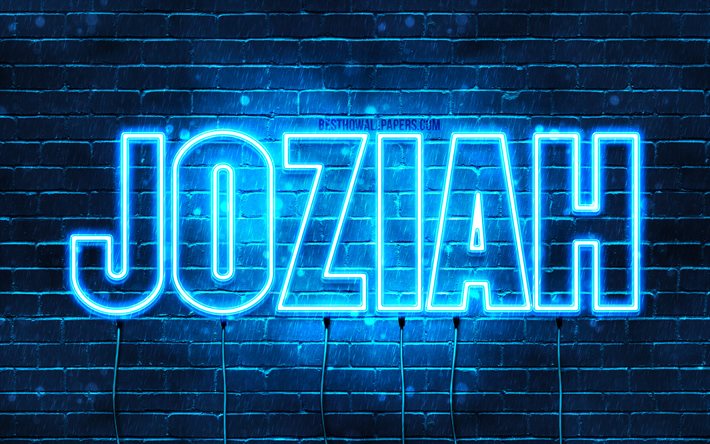 Josiah, 4k, taustakuvia nimet, vaakasuuntainen teksti, Joziah nimi, Hyv&#228;&#228; Syntym&#228;p&#228;iv&#228;&#228; Joziah, blue neon valot, kuva Joziah nimi