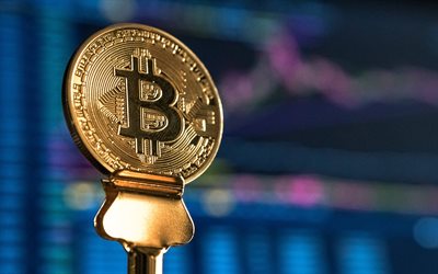 bitcoin, kryptogeld, goldenen tafel, elektronische geld bitcoin zeichen -, finanz-konzepte