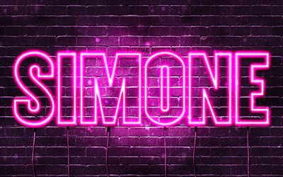 Simone, 4k, tapeter med namn, kvinnliga namn, Simone namn, lila neon lights, Grattis Simone, bild med Simone namn