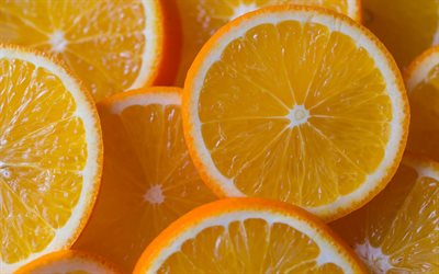 fondo con rodajas de naranjas, Rodaja de Naranja, c&#237;tricos, naranja en rodajas textura, c&#237;tricos fondo, naranjas