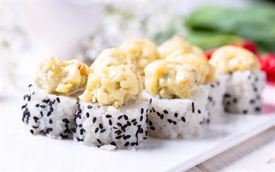 Uramaki se, sushi, comida asi&#225;tica, bokeh, fastfood