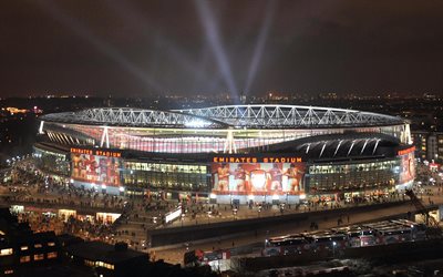 A Emirates Stadium, Ashburton Grove, Arsenal Stadium, Londres, Inglaterra, Ingl&#234;s Est&#225;dio De Futebol, Londres noite Horizonte