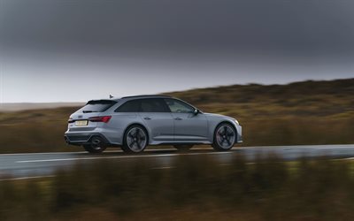 2020, Audi RS6 Avant, exterior, rear view, new silver RS6 Avant, Twin-Turbo, silver station wagon, RS6 Avant UK-version, Audi