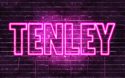 Tenley, 4k, fondos de pantalla con los nombres, los nombres femeninos, Tenley nombre, p&#250;rpura luces de ne&#243;n, Feliz Cumplea&#241;os Tenley, imagen con Tenley nombre