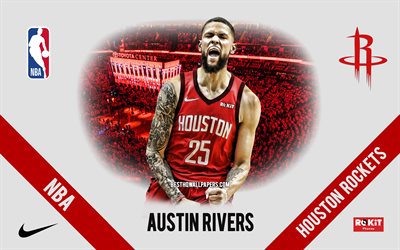 Austin Rivers, Houston Rockets, American Basketball Player, NBA, portrait, USA, basketball, Toyota Center, Houston Rockets logo