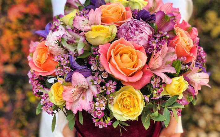 lindo buqu&#234;, buqu&#234; de flores diferentes, rosas, rosas amarelas, buqu&#234; de casamento
